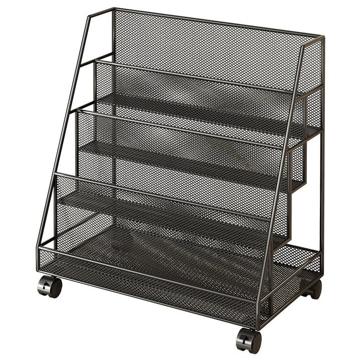 Angled Mesh Rolling Magazine and Book Display Shelf with Locking Casters