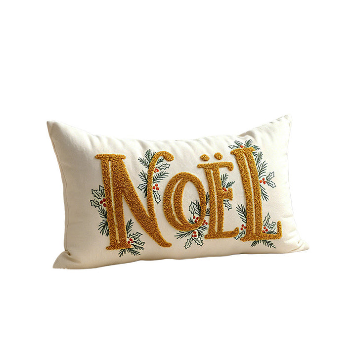 Embroidered Textured Christmas Tree Square Throw Pillow Cover
