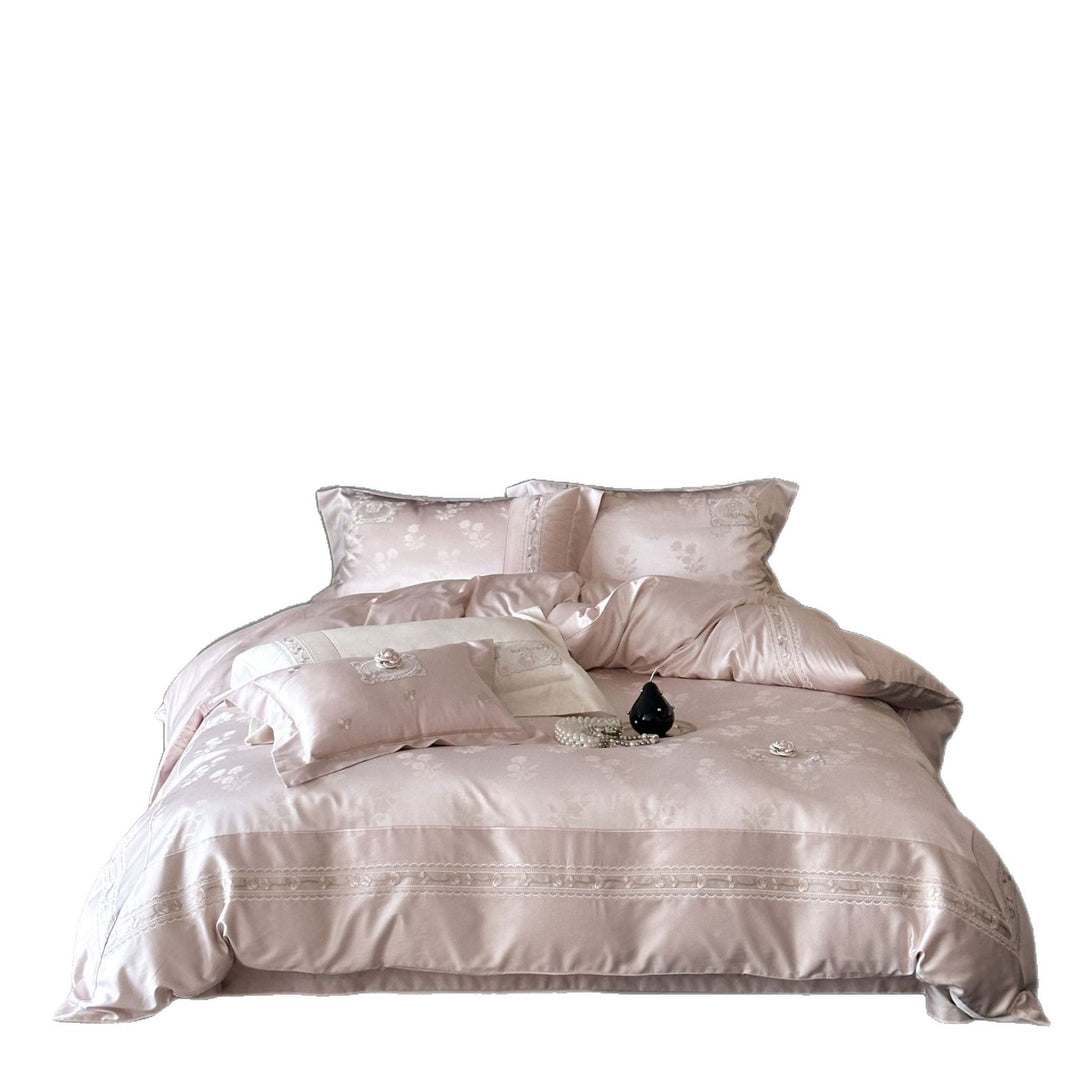 Luxury Satin Jacquard Duvet Cover and Pillowcase Set with Embroidered Border