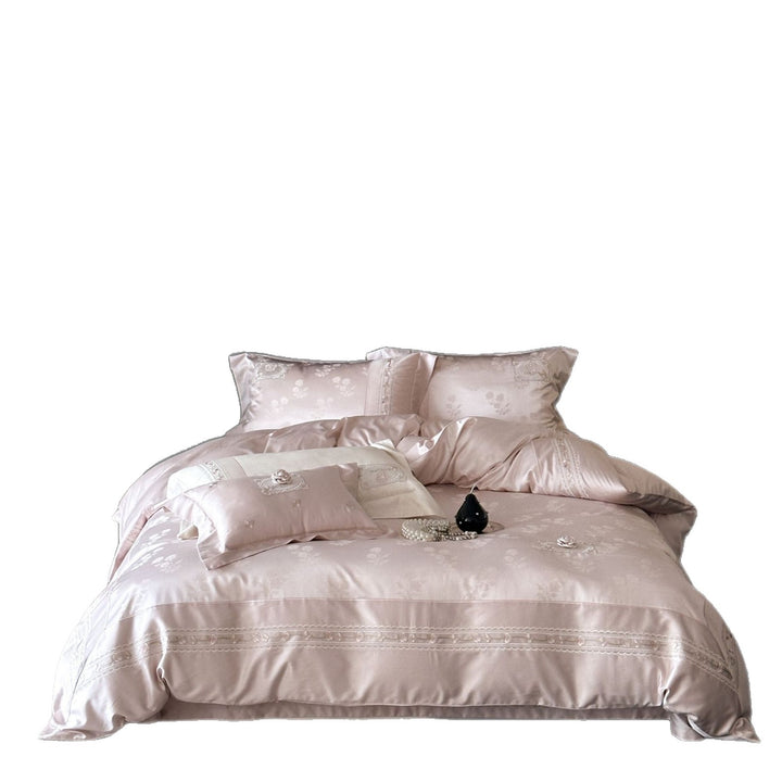 Luxury Satin Jacquard Duvet Cover and Pillowcase Set with Embroidered Border