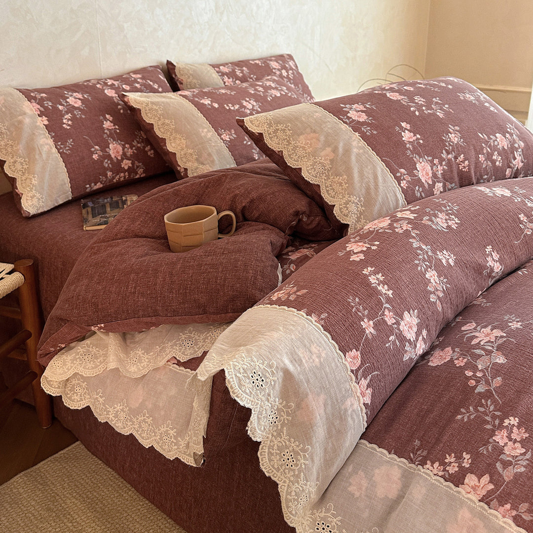 Vintage Floral Embellished Bedding Set