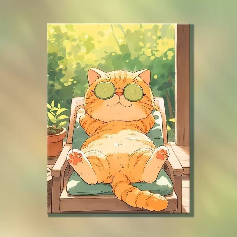 Playful Cartoon Cat Illustration Wall Art Stornfield