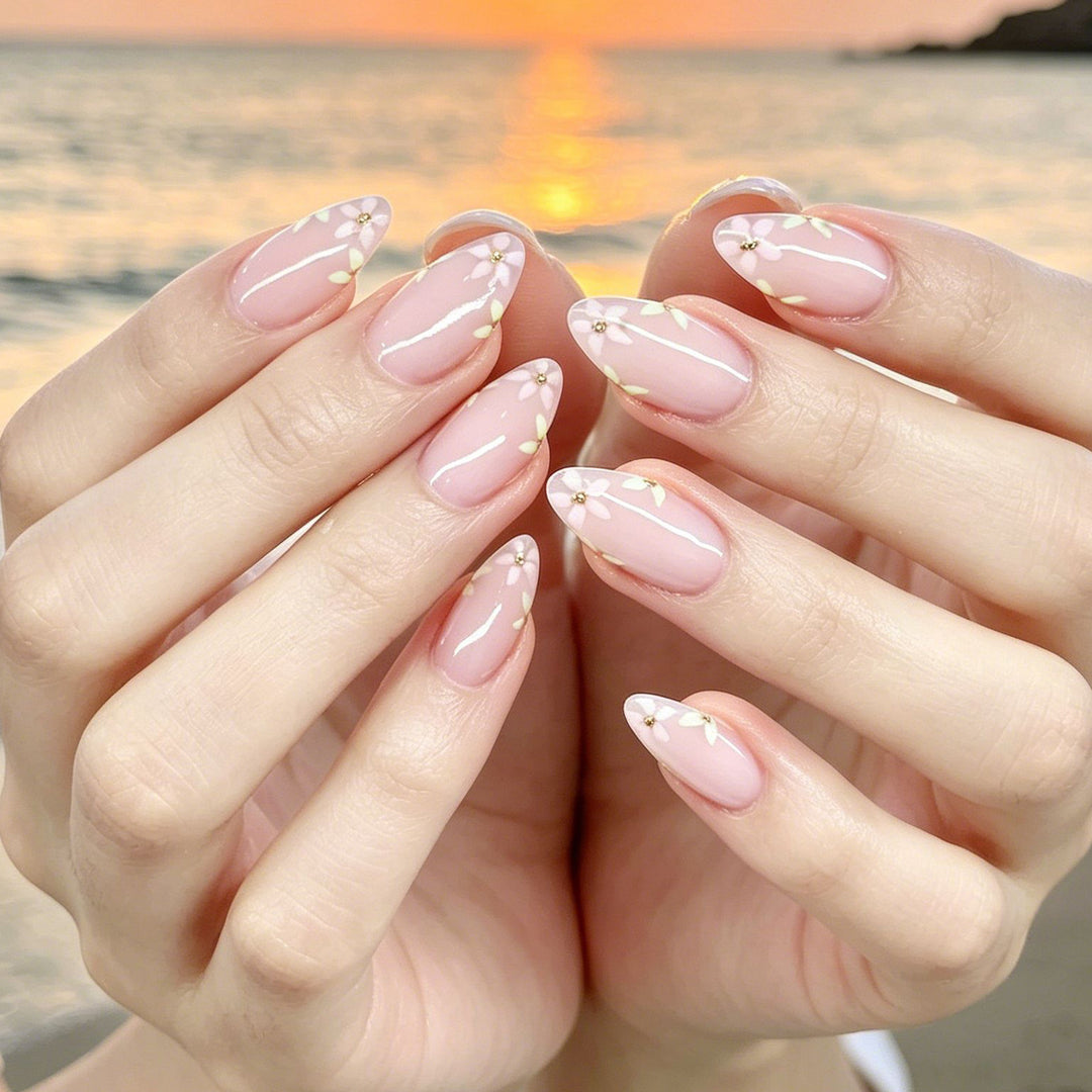 Elegant Floral French Tip Nail Art Extensions Stornfield