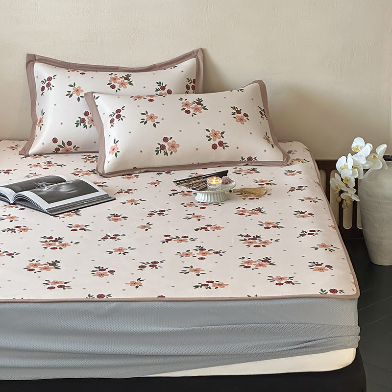 Quilted Mattress Topper Set with Floral Print and Non-Slip Back