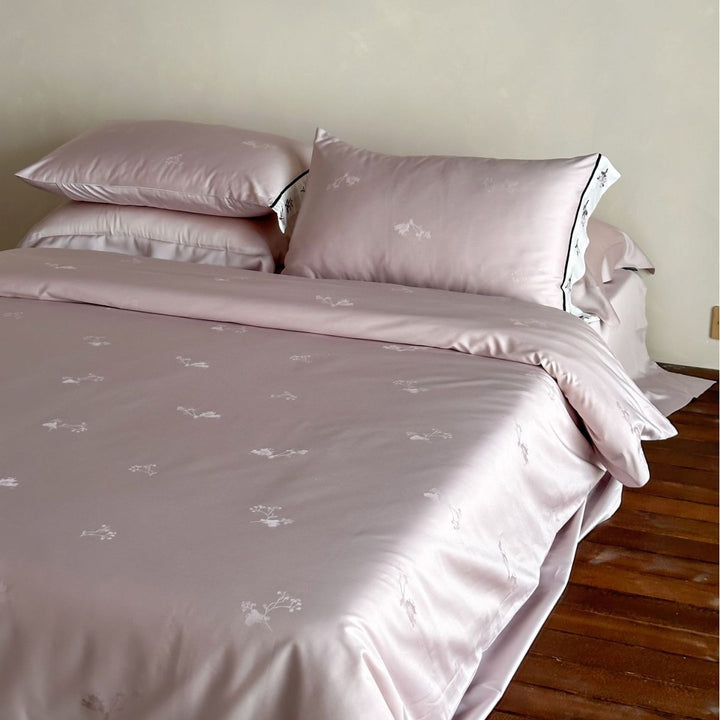 Embroidered Satin-Feel Duvet Cover Set with Floral Trim
