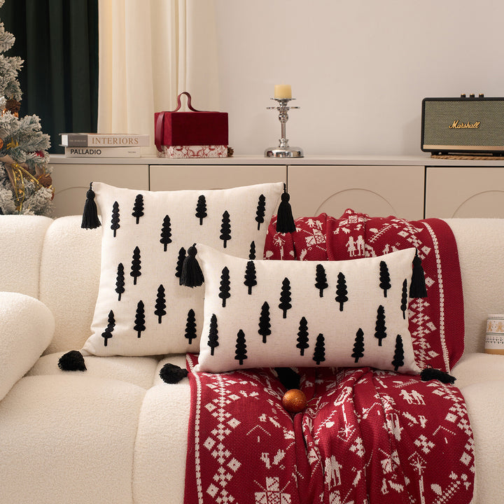 Decorative Holiday Throw Pillow Set with Tassels