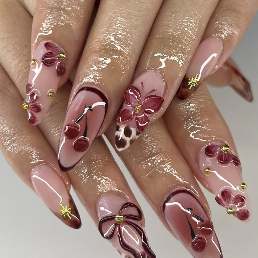 Artful Nail Extensions with Floral Accents Stornfield