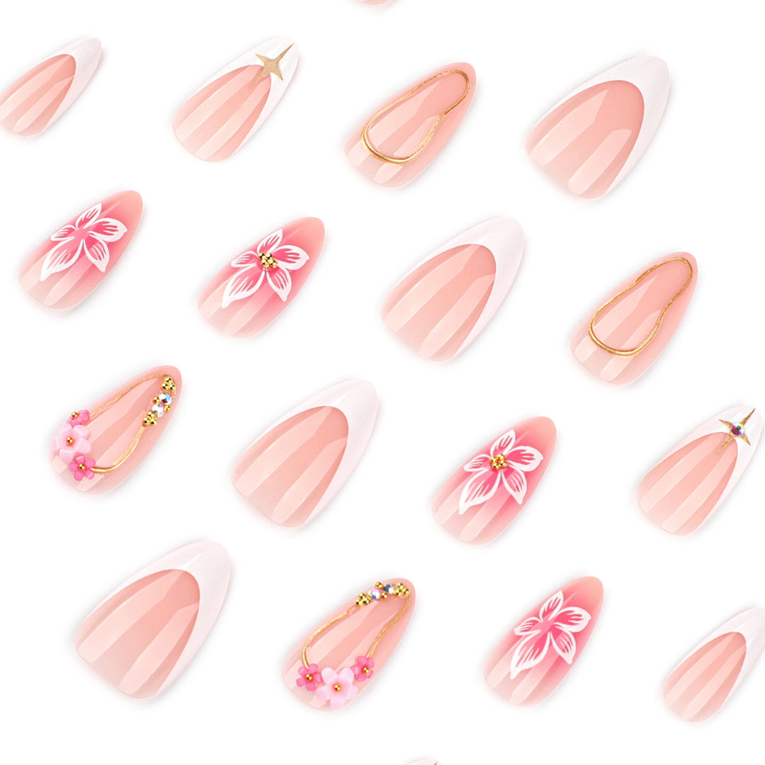 Artful Nail Extensions with Floral Accents Stornfield