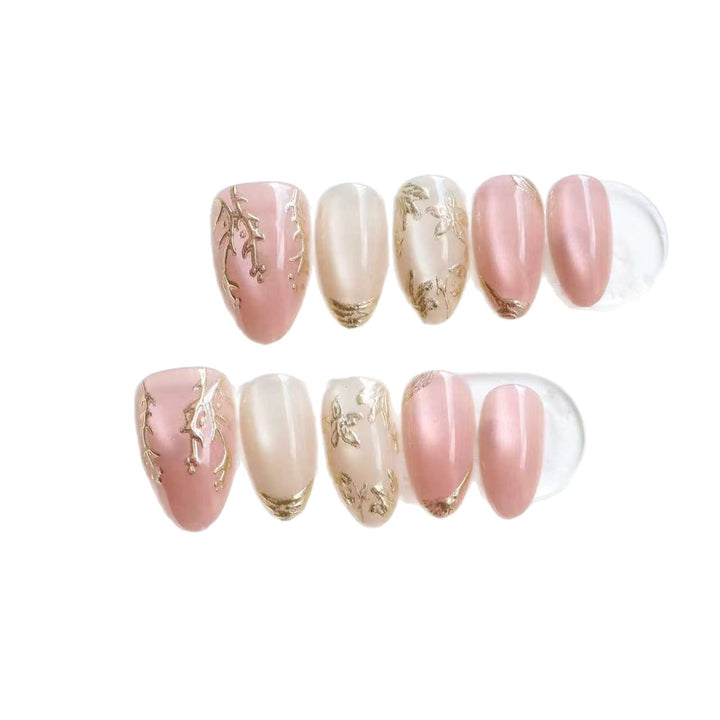 Elegant Press-On Nail Art Set with Gold Leaf Accents Stornfield