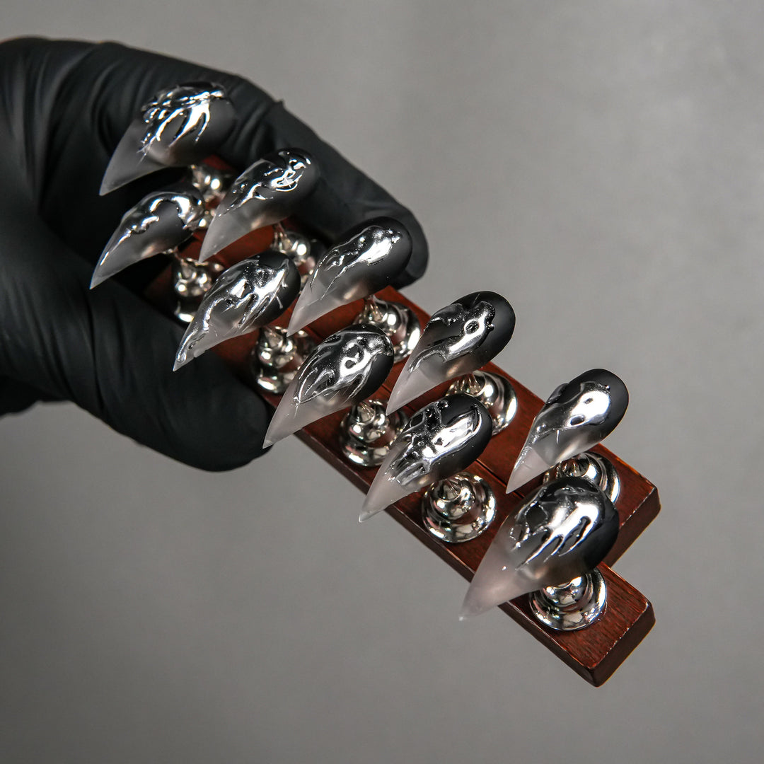 Artistic Stiletto Press-On Nail Set with Unique Gothic Design