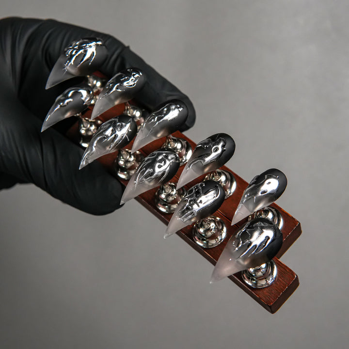 Artistic Stiletto Press-On Nail Set with Unique Gothic Design