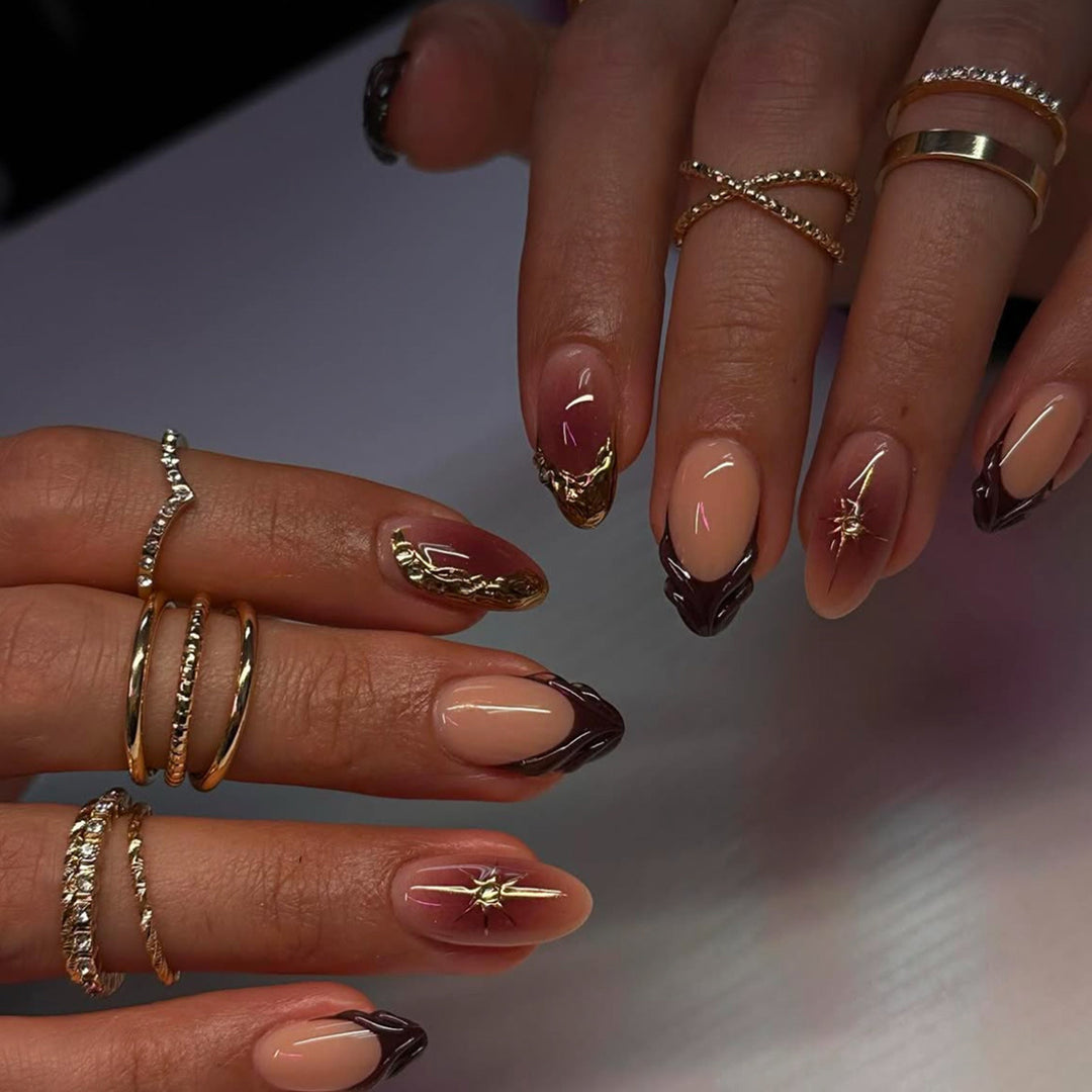 Artistic Almond-Shaped Press-On Nail Art Stornfield