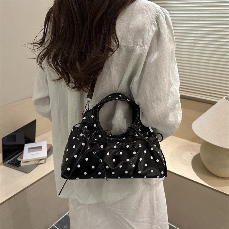 Playful Bow-Detail Polka Dot Handbag