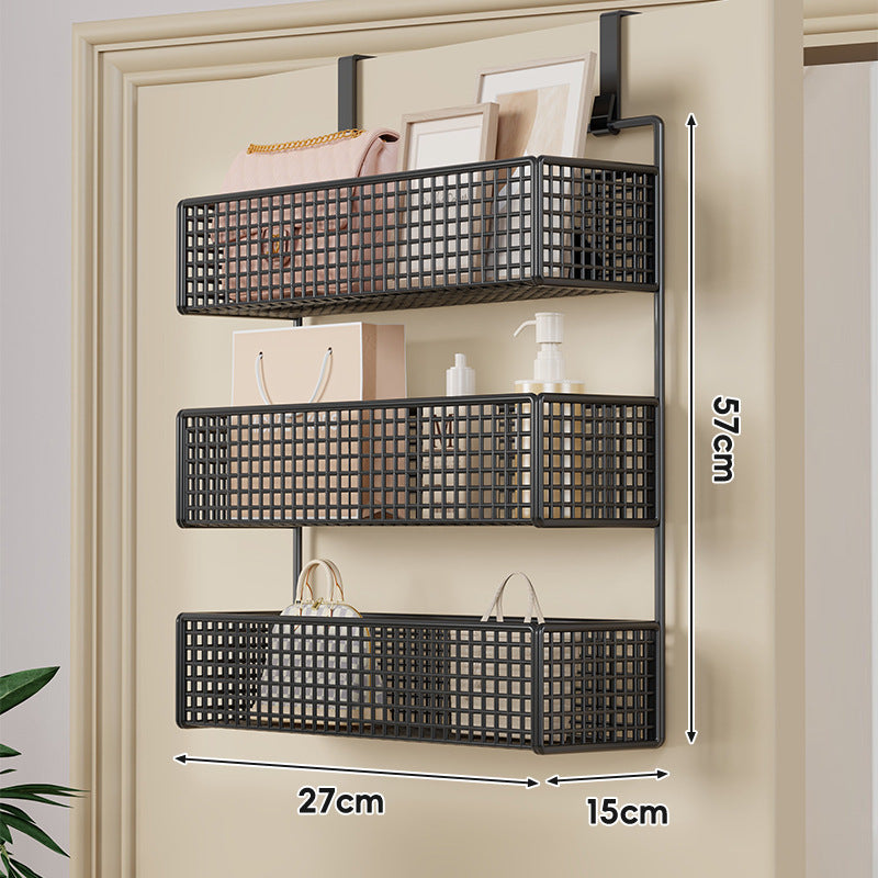Over-Door Hanging Double-Tier Ventilated Mesh Storage Basket Organizer with Hooks