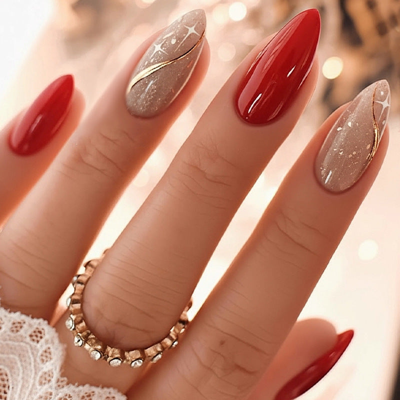 Artificial nail set with shiny red surface and stylish accents Stornfield