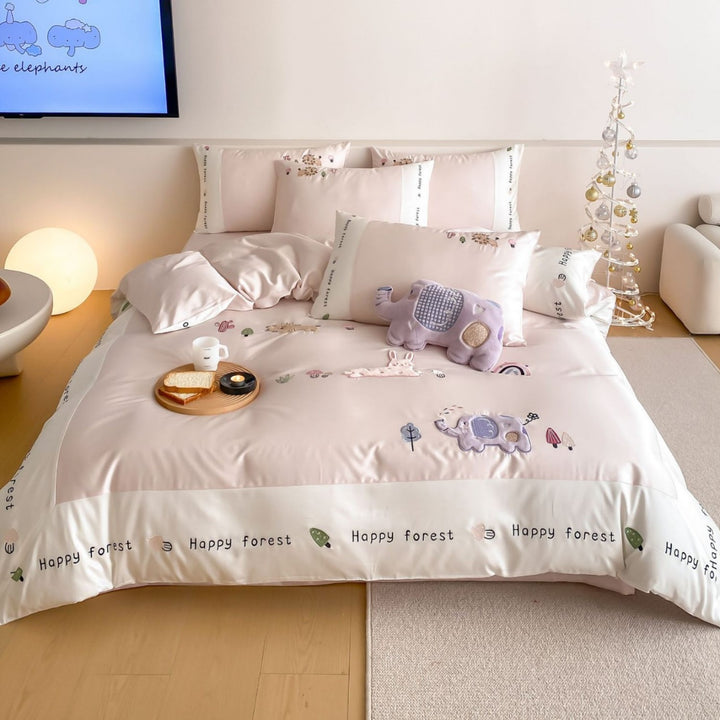 Embroidered Elephant Cotton-Sateen Duvet Cover Set with Pillow Shams