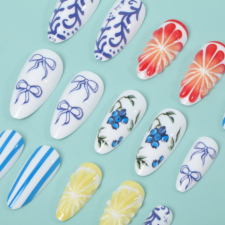 Artificial Nail Set with Handcrafted Floral and Graphic Designs Stornfield