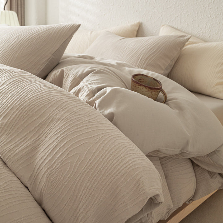 Textured Woodgrain Microfiber Duvet Cover Set