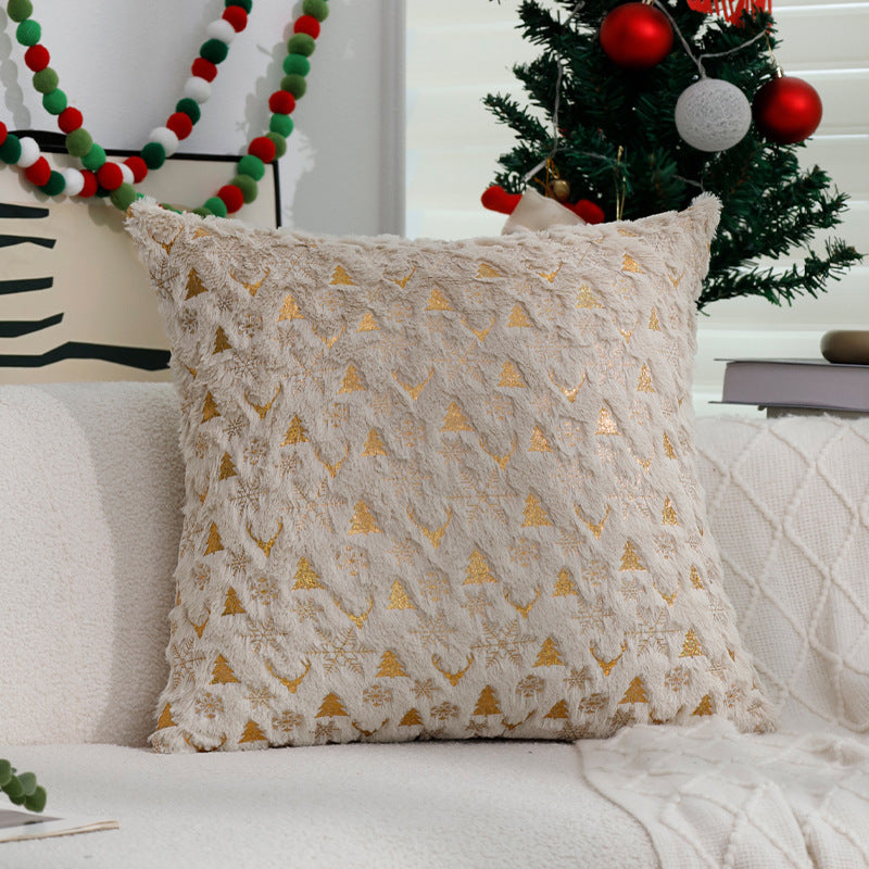 Square Christmas pillowcase made of velvet with deer, Christmas tree, and snowflake design Stornfield
