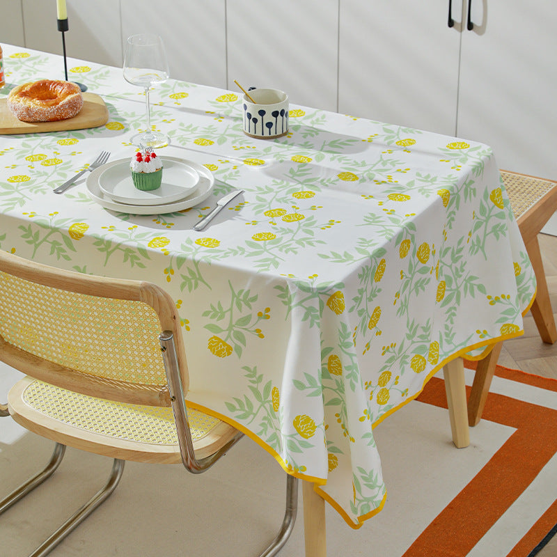 Rectangular tablecloth with botanical orange berry print and contrasting hem piping Stornfield