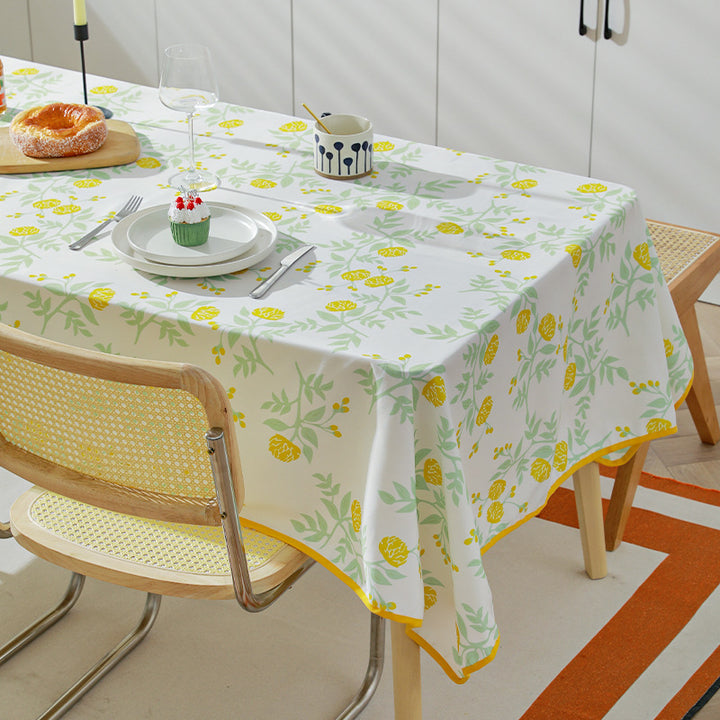 Rectangular tablecloth with botanical orange berry print and contrasting hem piping Stornfield