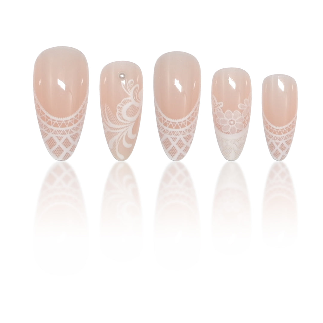 Elegant Lace Detailed Stiletto Nail Extensions