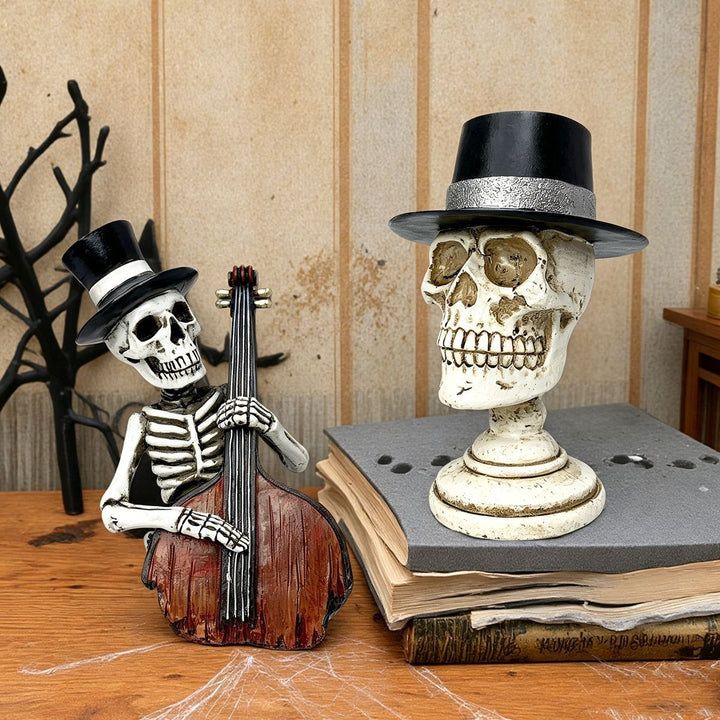 Stylish skeleton figure with top hat and black rose Stornfield