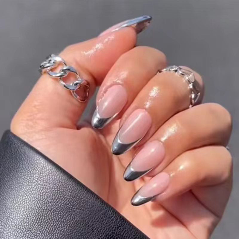 Glossy Stiletto Press-On Nail Set with Silver Accents Stornfield