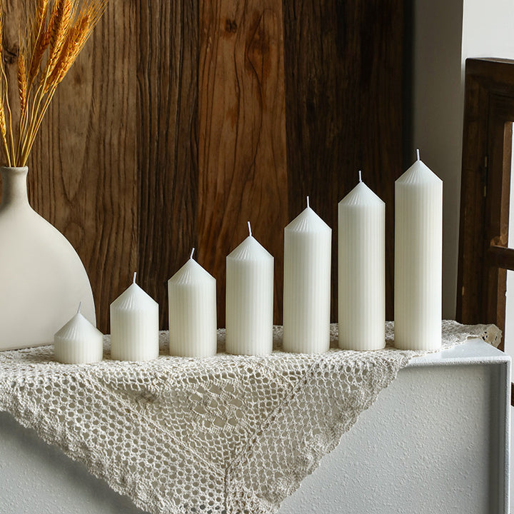 Vertical-Ribbed Unscented Pillar Candle for Mantel & Centerpiece