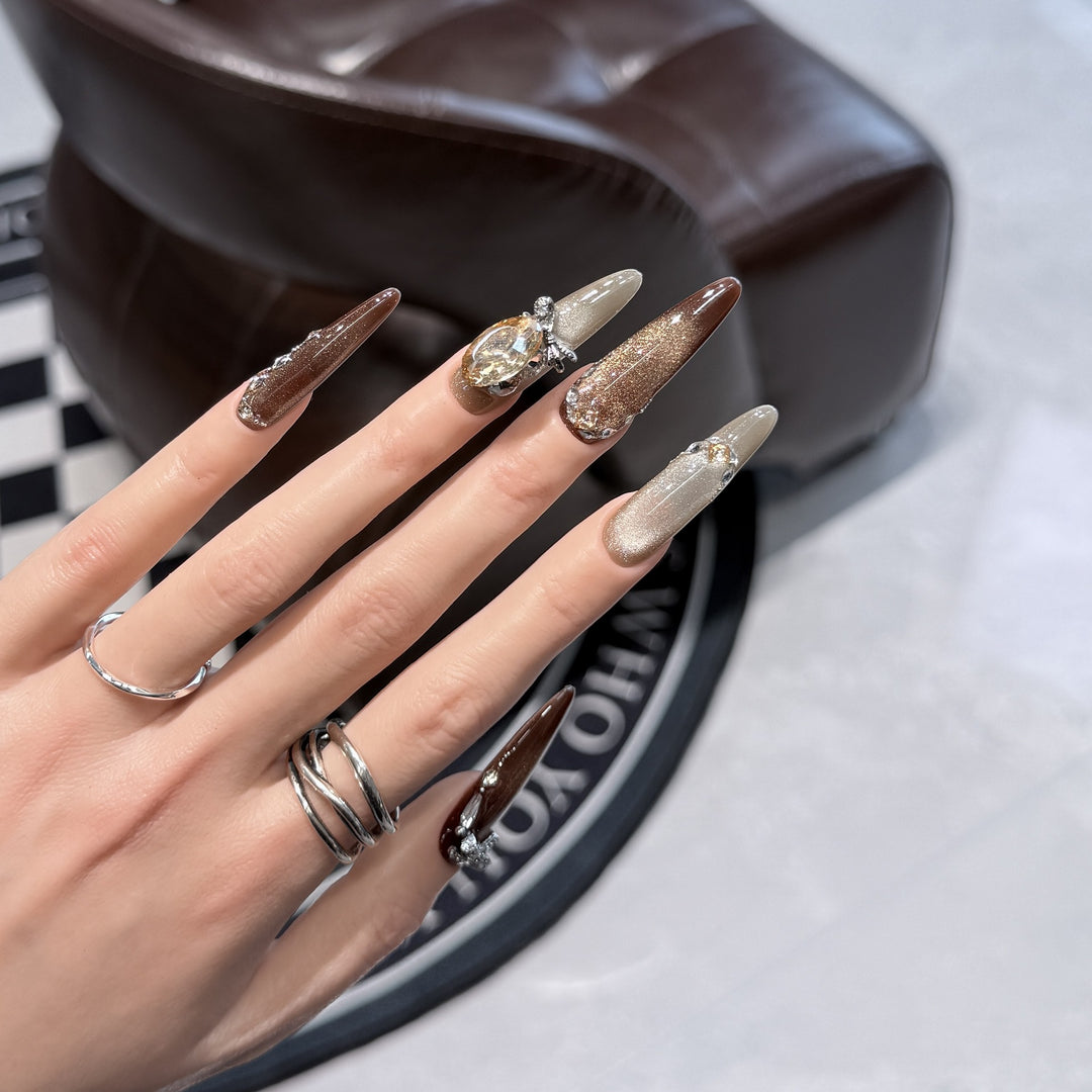 Artistic Stiletto Press-On Nail Set with Gemstone Accents Stornfield