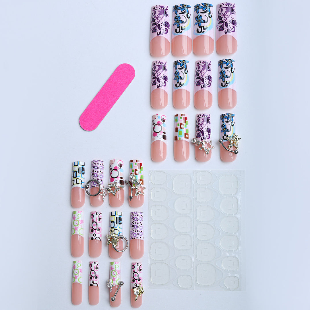 Artificial nails with creative 3D elements and playful patterns Stornfield