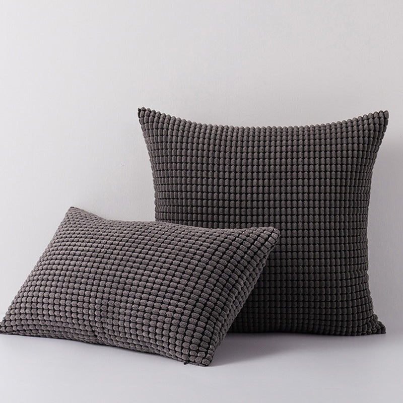 Plush Waffle-Grid Chenille Sofa Accent Pillow Duo with Removable Zip Covers