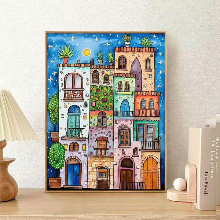 Whimsical Urban Landscape Canvas Art Print Stornfield
