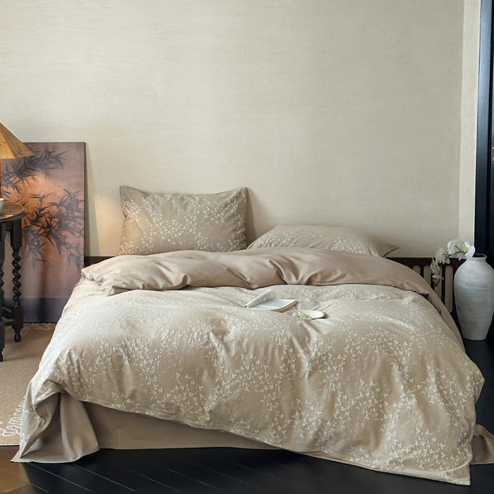 Lightweight Cotton-Sateen Botanical Duvet Cover Set with Hidden Zipper and Matching Pillow Shams