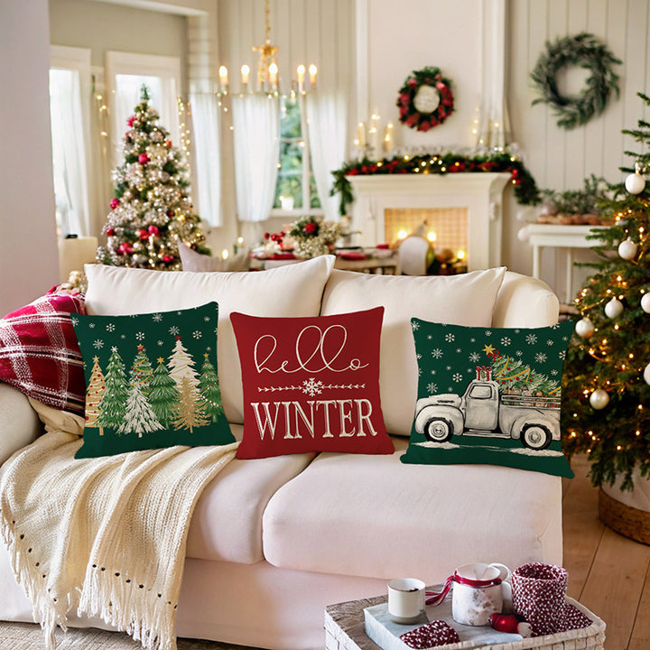 Decorative Cotton-Linen Holiday Throw Pillow Cover Hello Winter Script Print