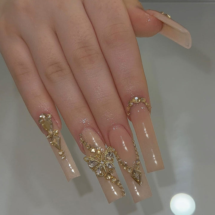 Decorative Press-On Nail Set with Rhinestone Embellishments Stornfield