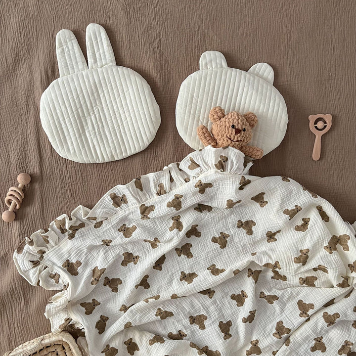 Quilted Bear-Ear Nursery Floor Cushion Pillow
