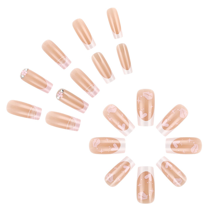 Artistic Press-On Nail Set with Floral and Heart Accents Stornfield