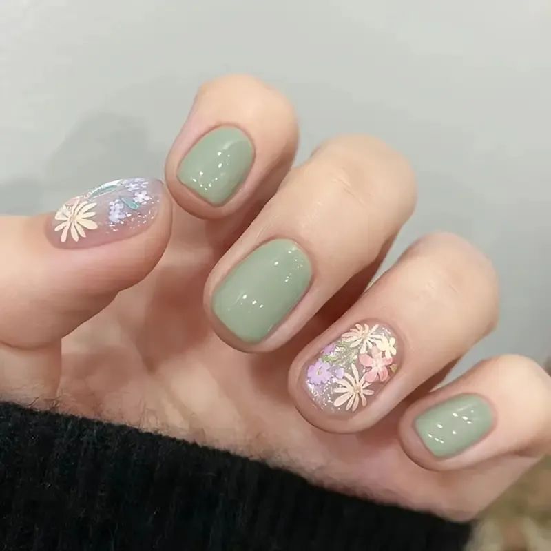 Floral French Tip Acrylic Nail Enhancements Stornfield