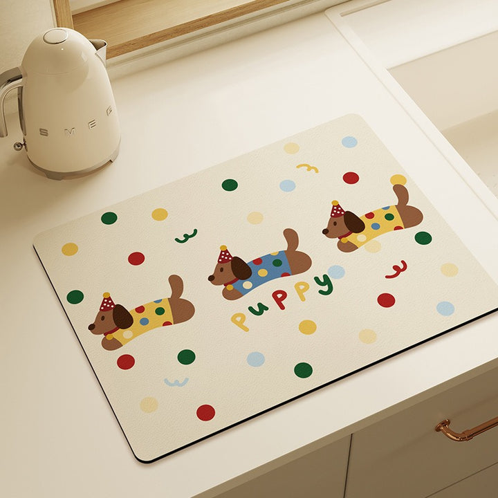 Playful Puppy-Themed Kitchen Mat