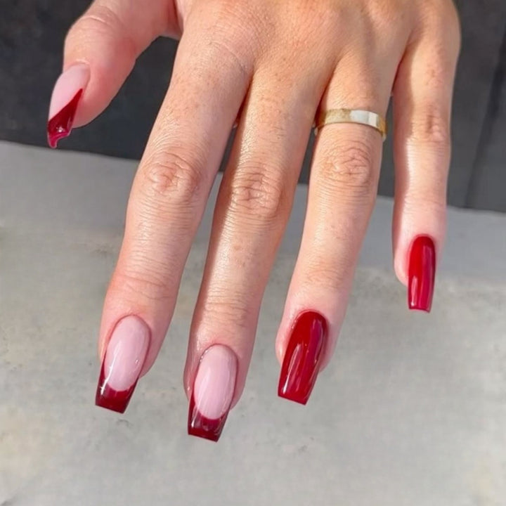 Glossy Deep Red Acrylic Nail Extensions Stornfield