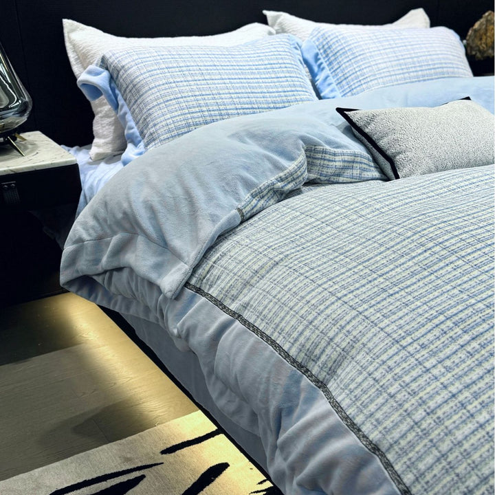 Reversible Plush Microfiber and Brushed Cotton Plaid Duvet Cover Set
