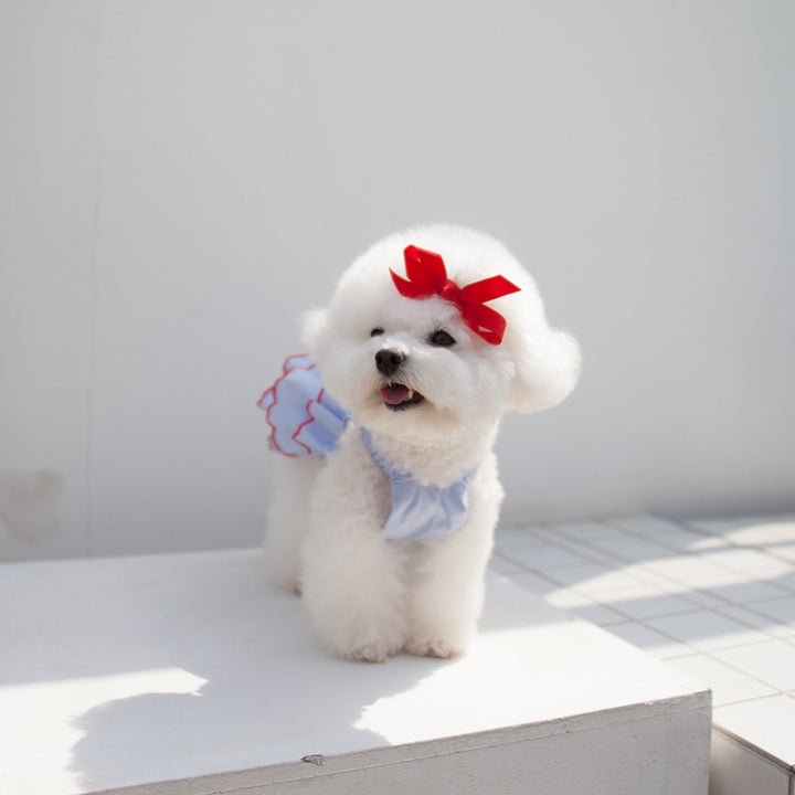 Layered Chiffon Ruffled Halter Pet Dress with Elastic Back and Contrast Trim