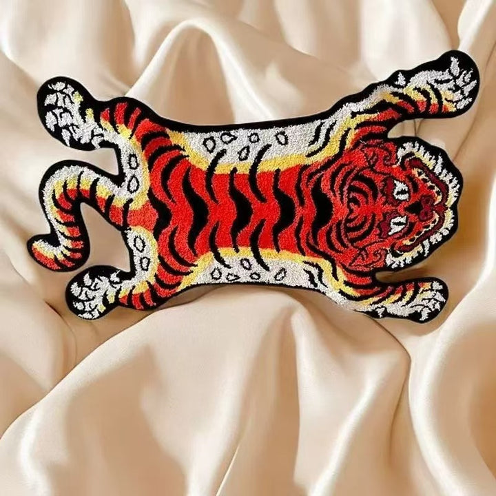 Tiger-Shaped Embroidered Accent Rug