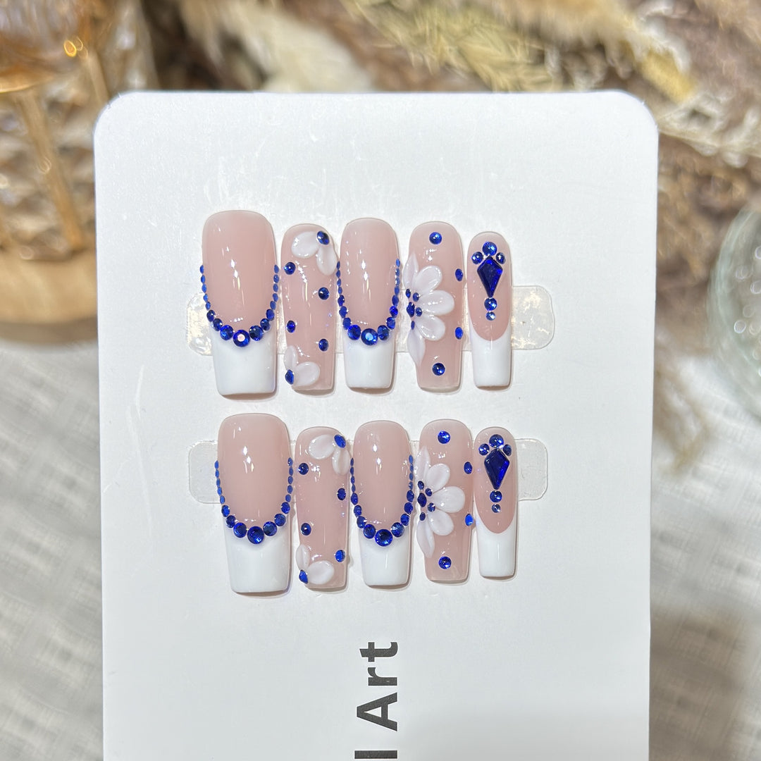 Decorative Press-On Nails with Floral and Gemstone Accents Stornfield