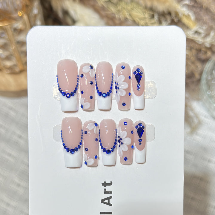 Decorative Press-On Nails with Floral and Gemstone Accents Stornfield
