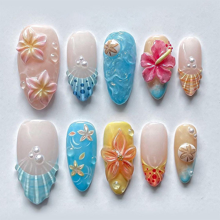 Elegant artificial nail set with floral details and glitter accents Stornfield