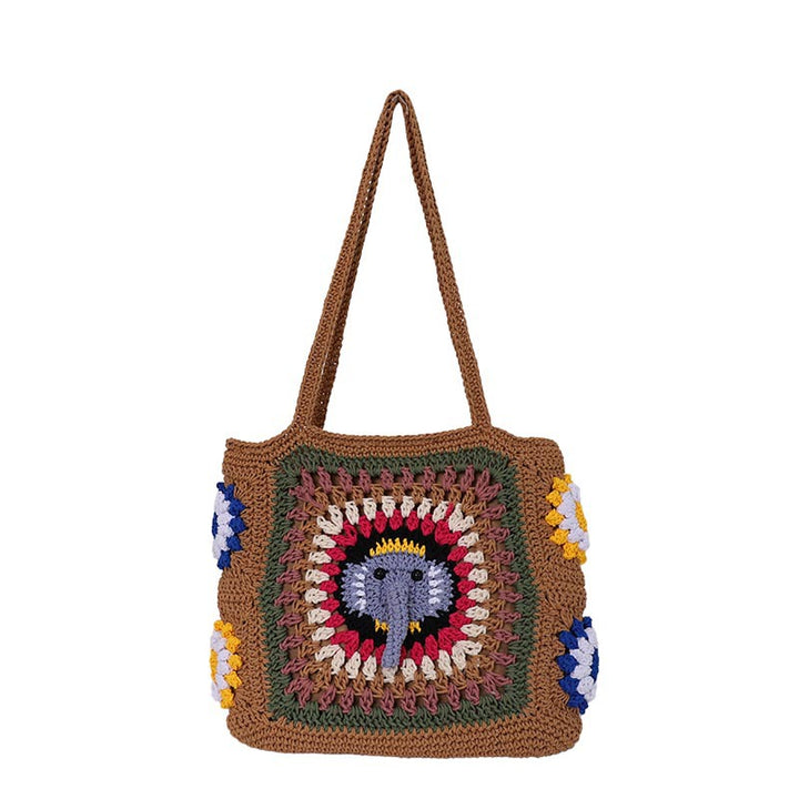 Handmade macrame shoulder bag with elephant design Stornfield