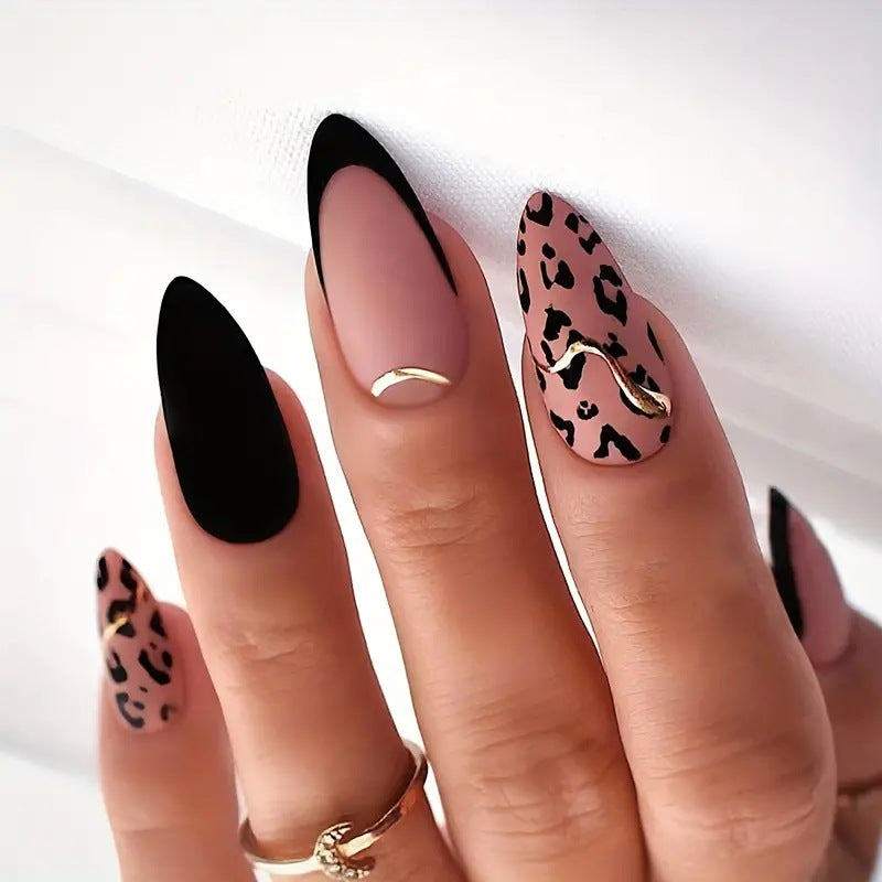 Acrylic nail set with glamorous leopard pattern and elegant accents Stornfield