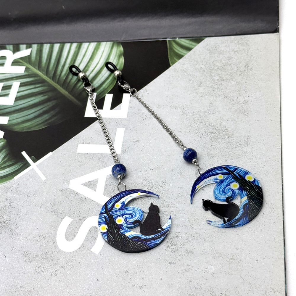 Artistic Cat and Moon Dangle Eyewear Chain Stornfield